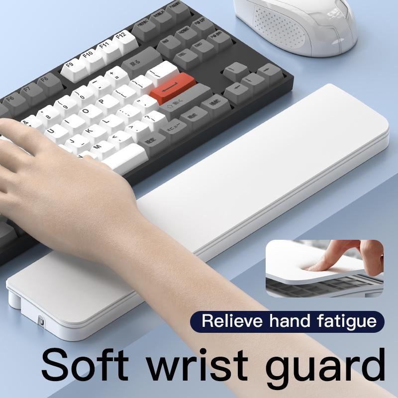 Ergonomic Keyboard Wrist Rest with Memory Foam & Cleaner Kit - Gaming/Office Use with Storage Tray