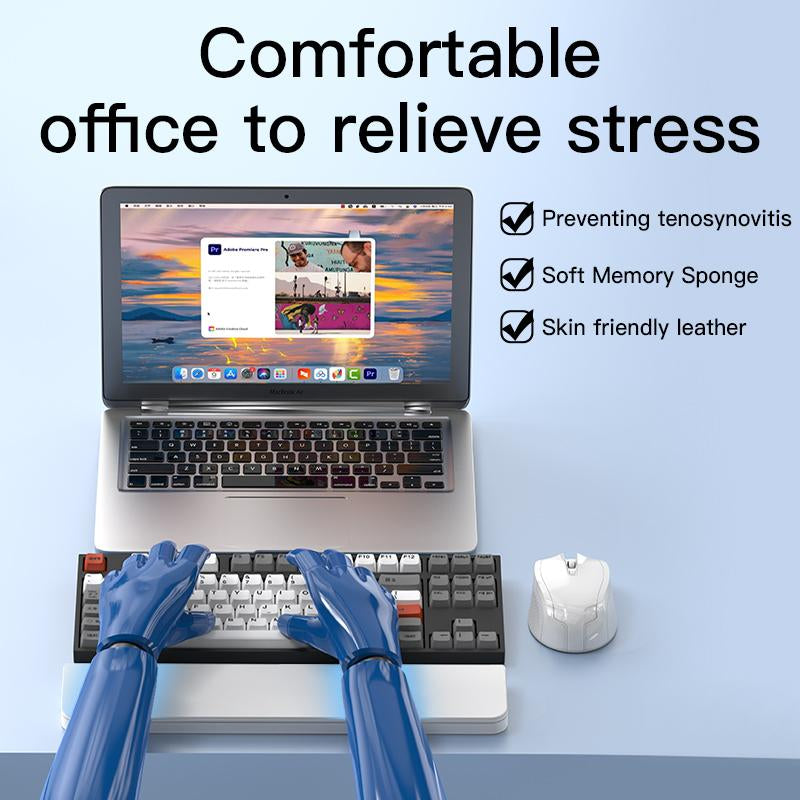 Ergonomic Keyboard Wrist Rest with Memory Foam & Cleaner Kit - Gaming/Office Use with Storage Tray