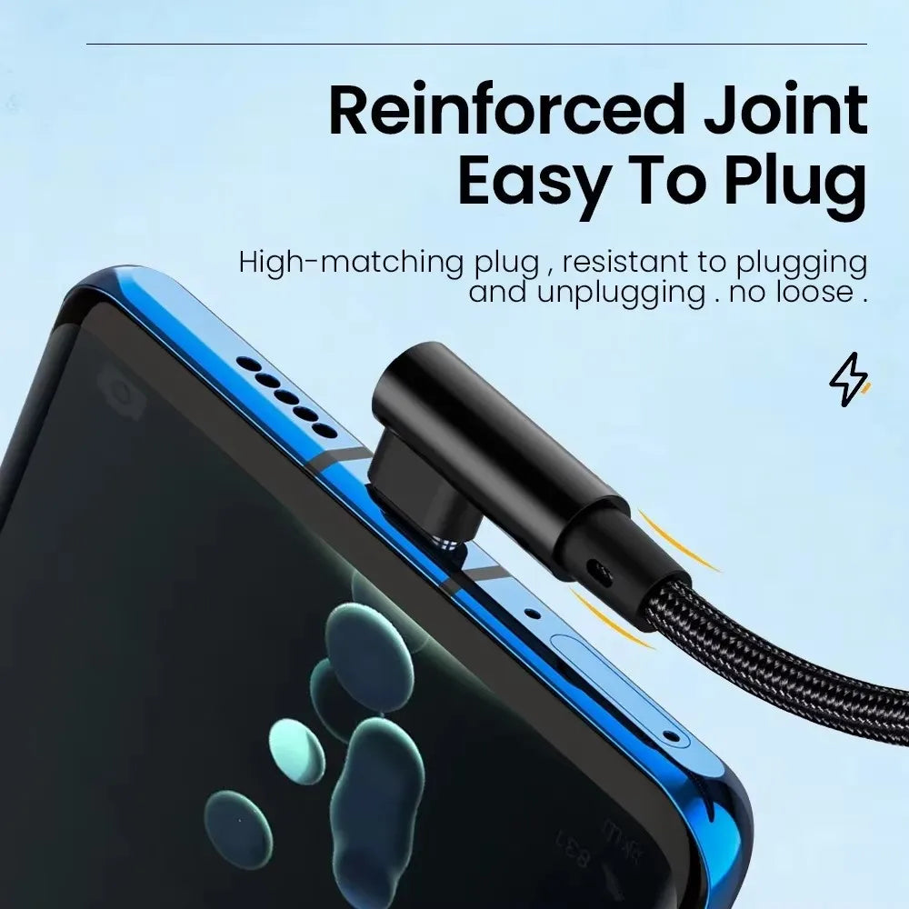 6A 66W USB Type-C Cable with 90-Degree Elbow for High-Speed Charging and Data Synchronization, Compatible with Xiaomi 13, 12, 11, Redmi, OnePlus, and Honor Devices