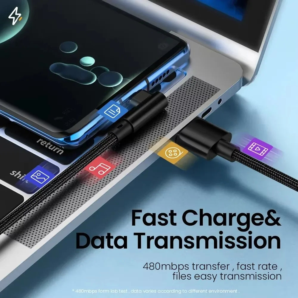 6A 66W USB Type-C Cable with 90-Degree Elbow for High-Speed Charging and Data Synchronization, Compatible with Xiaomi 13, 12, 11, Redmi, OnePlus, and Honor Devices