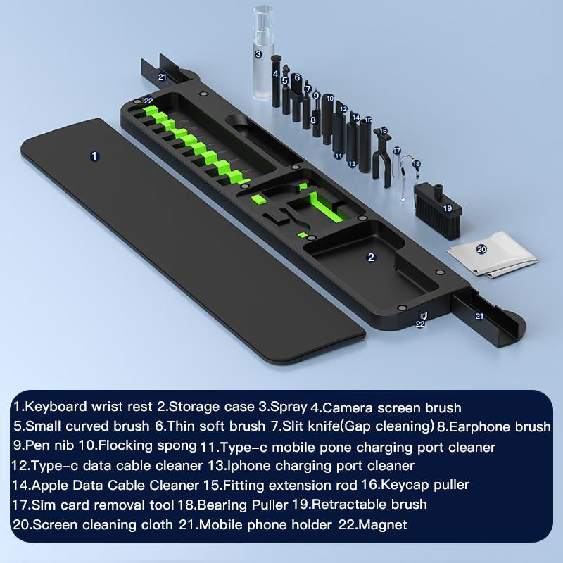 Ergonomic Keyboard Wrist Rest with Memory Foam & Cleaner Kit - Gaming/Office Use with Storage Tray