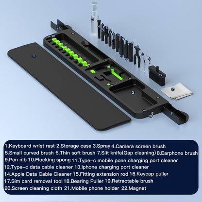 Ergonomic Keyboard Wrist Rest with Memory Foam & Cleaner Kit - Gaming/Office Use with Storage Tray