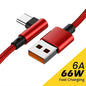 6A 66W USB Type-C Cable with 90-Degree Elbow for High-Speed Charging and Data Synchronization, Compatible with Xiaomi 13, 12, 11, Redmi, OnePlus, and Honor Devices