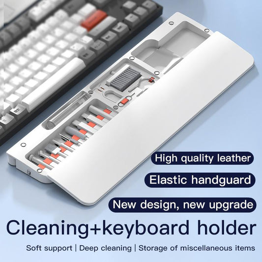 Ergonomic Keyboard Wrist Rest with Memory Foam & Cleaner Kit - Gaming/Office Use with Storage Tray